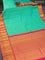 Pure kanjivaram silk saree teal green and pink with allover zari woven butta weaves and long zari woven border