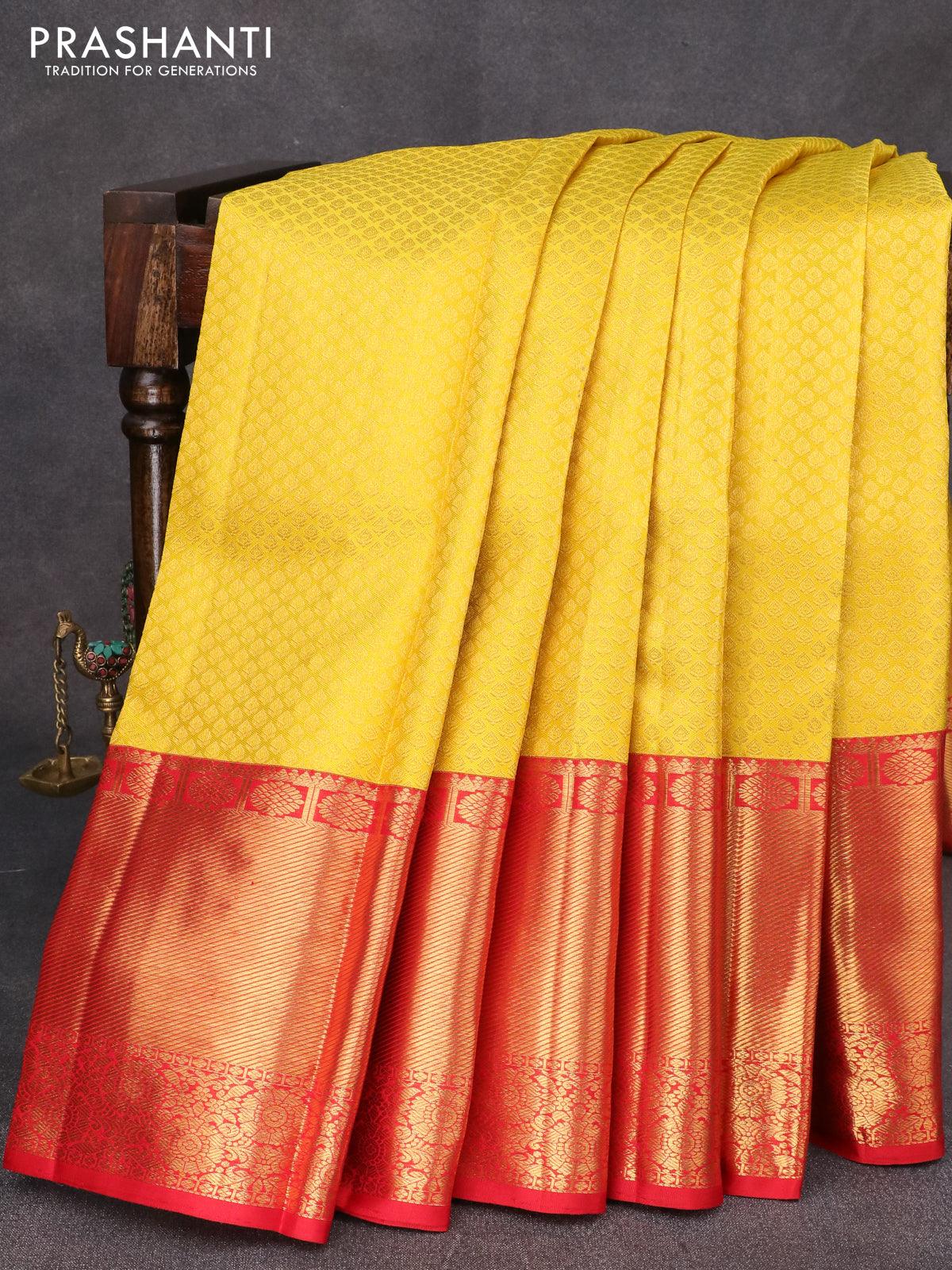 5.5 m Weaving Red Border Yellow Banarasi Cotton Silk Saree at Rs 550 in  Surat