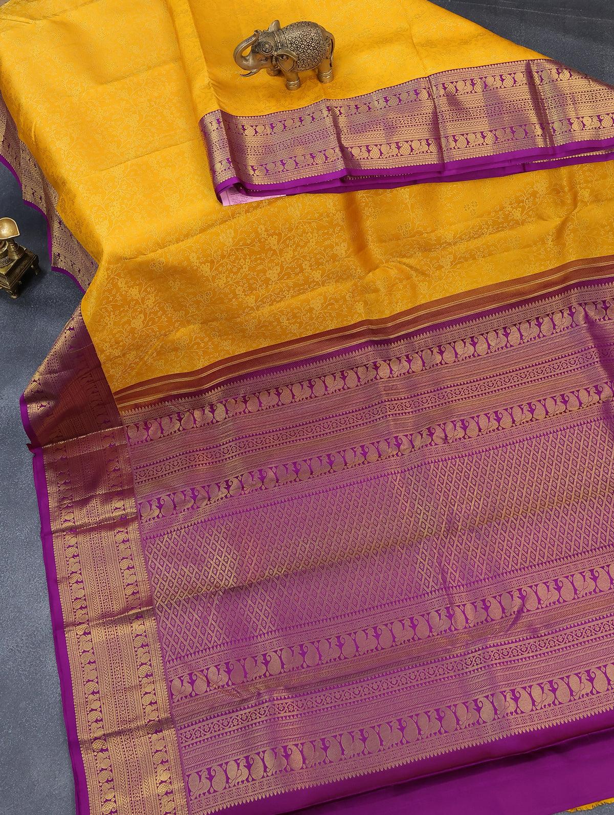 Grey saree with purple border - Sri Kumaran Stores