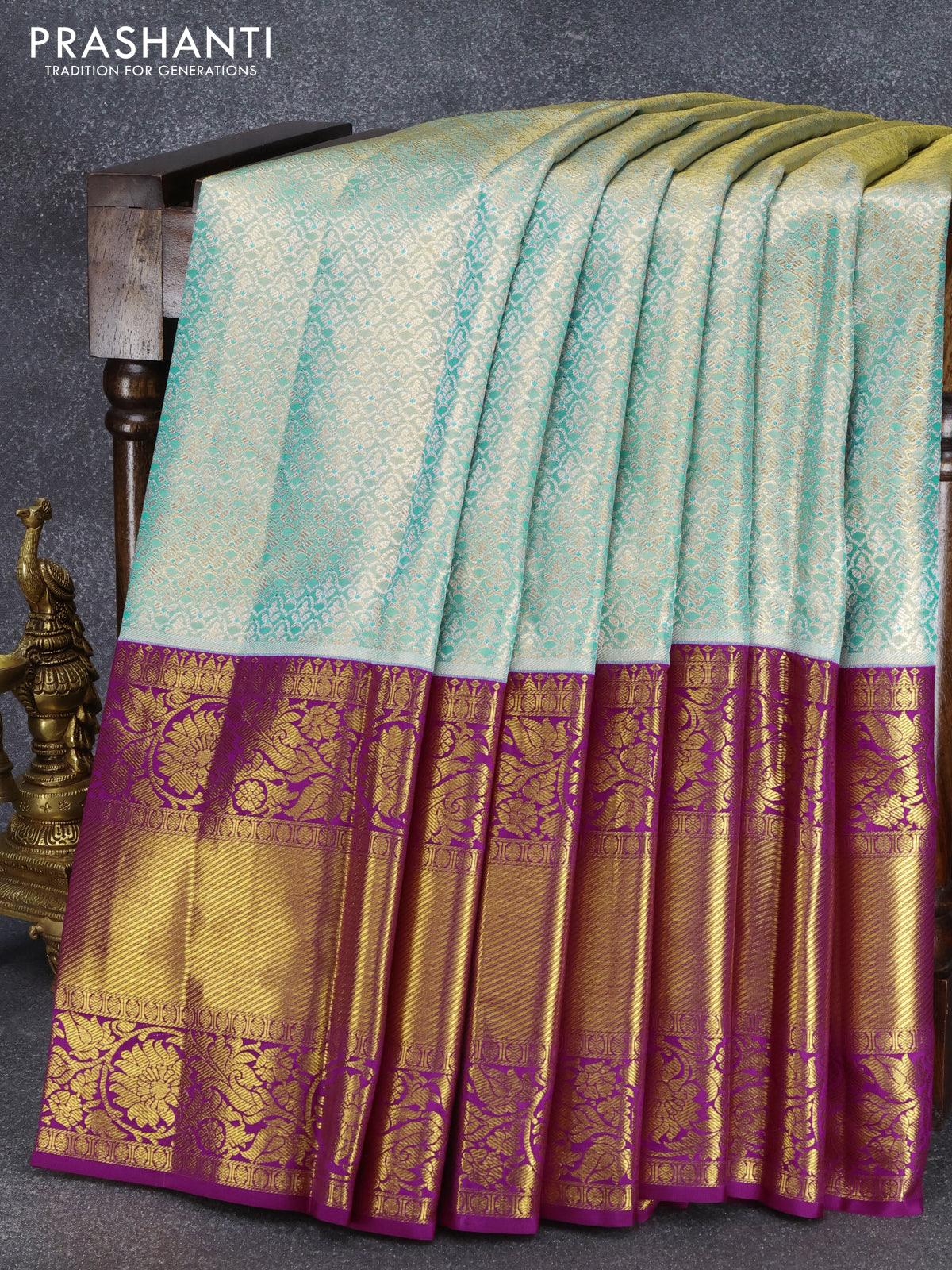 Gray Blue Banaras Silk Saree