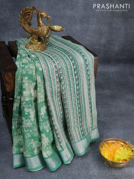 Semi linen saree light green and green with allover batik prints and s – Prashanti  Sarees