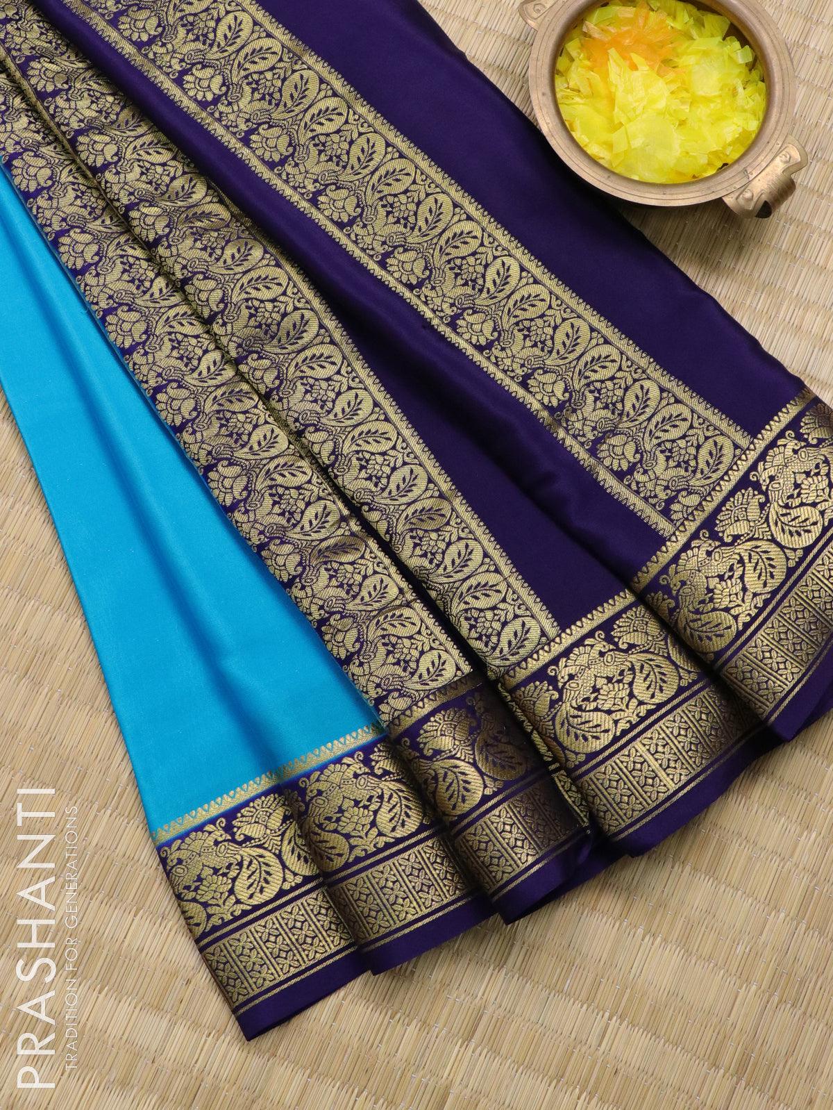 Sangria Navy Blue Gold-Toned Silk Blend Ruffle Saree | Blue saree blouse,  Combination blouses, Indian saree blouses designs