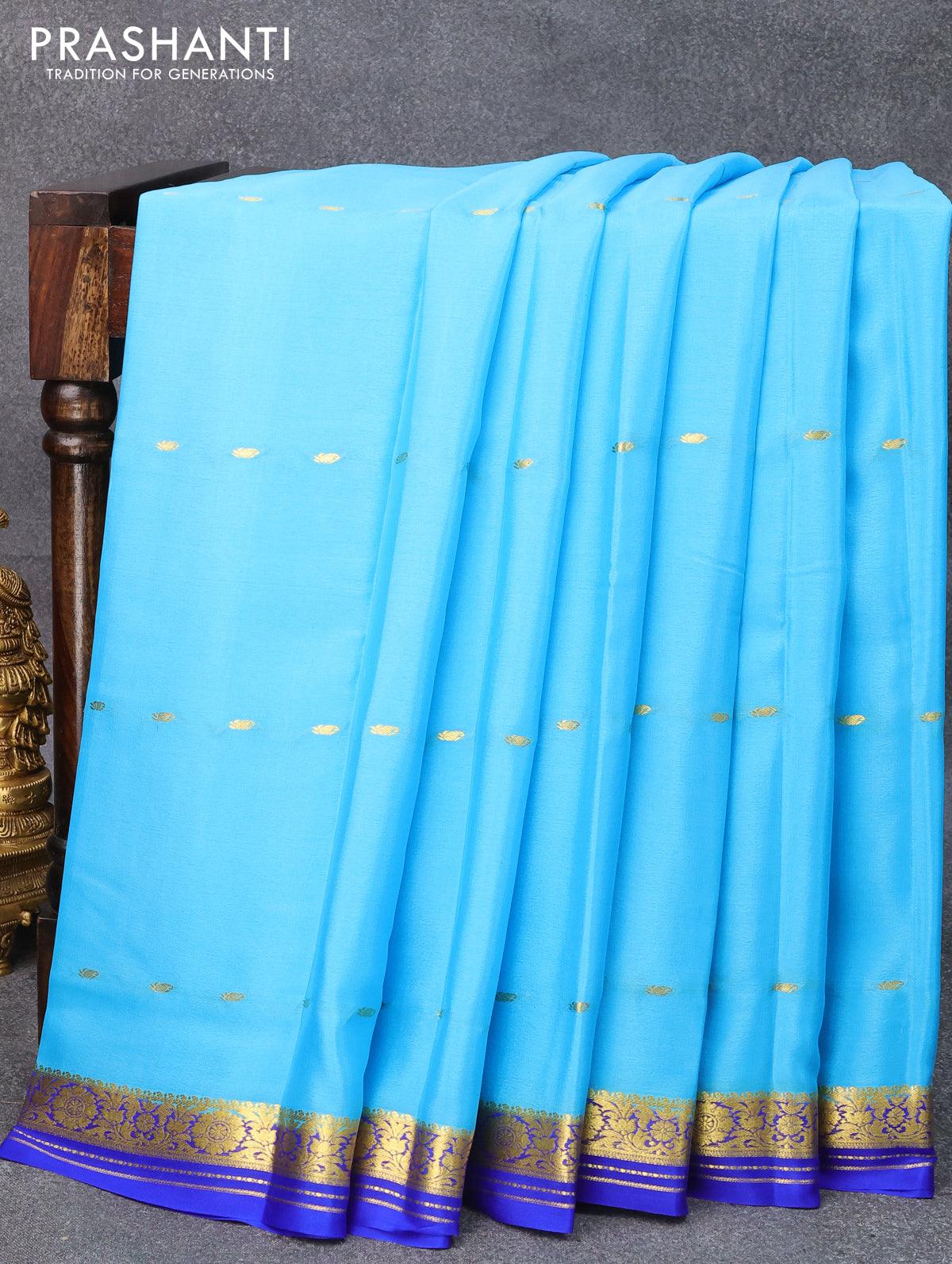 Sky Blue Silk Saree With Blouse 259080