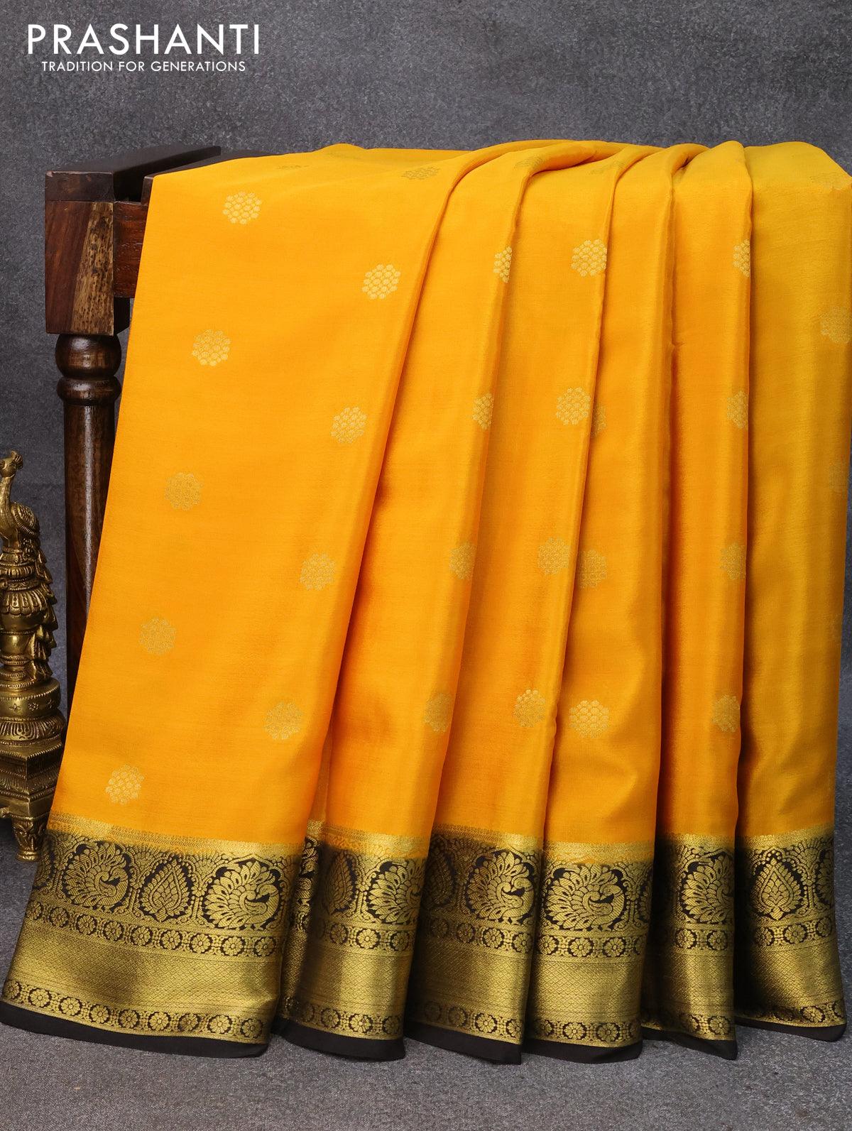 Black & Yellow Tussar Silk Saree With Weaving Work in 2023 | Tussar silk  saree, Silk sarees, Yellow saree