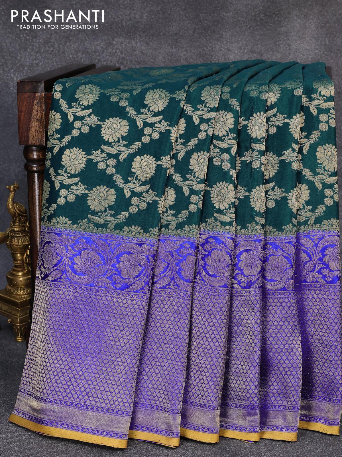 Peacock blue soft silk saree– Lotus Fashion