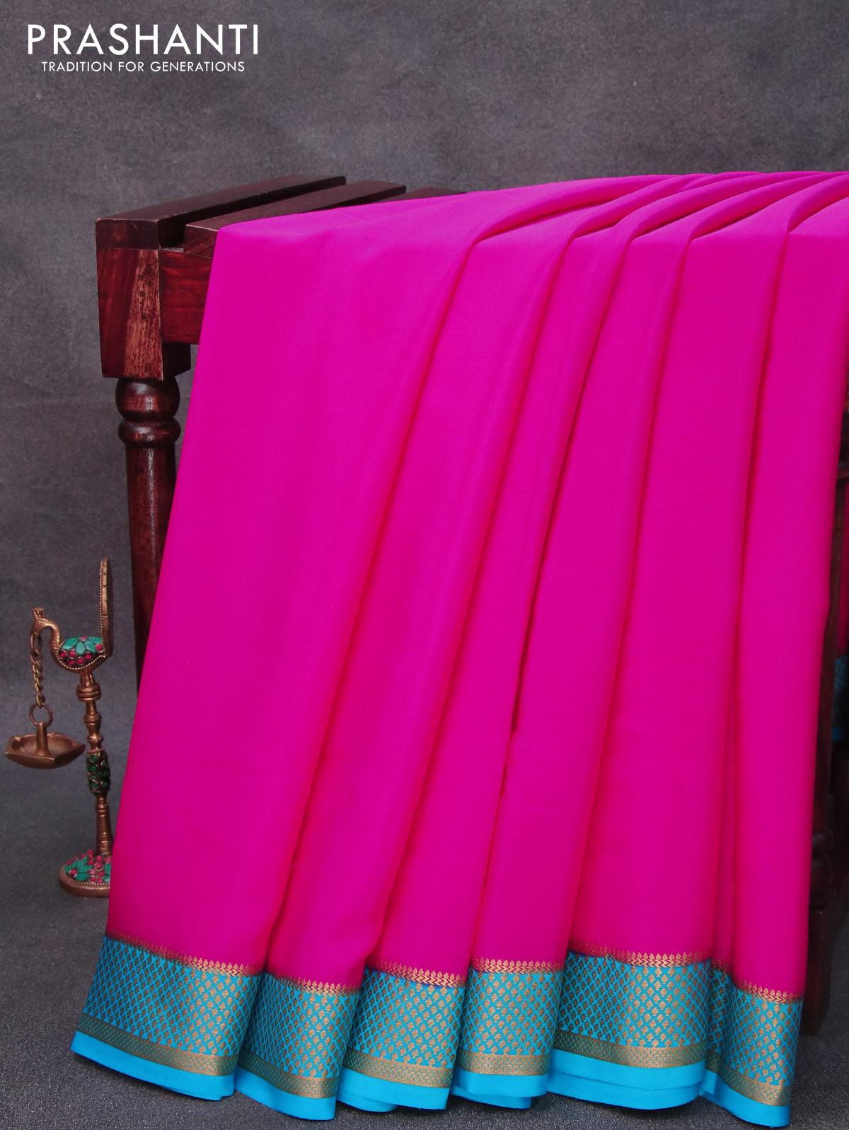 Pure mysore silk saree purple and teal blue shade with plain body and –  Cherrypick
