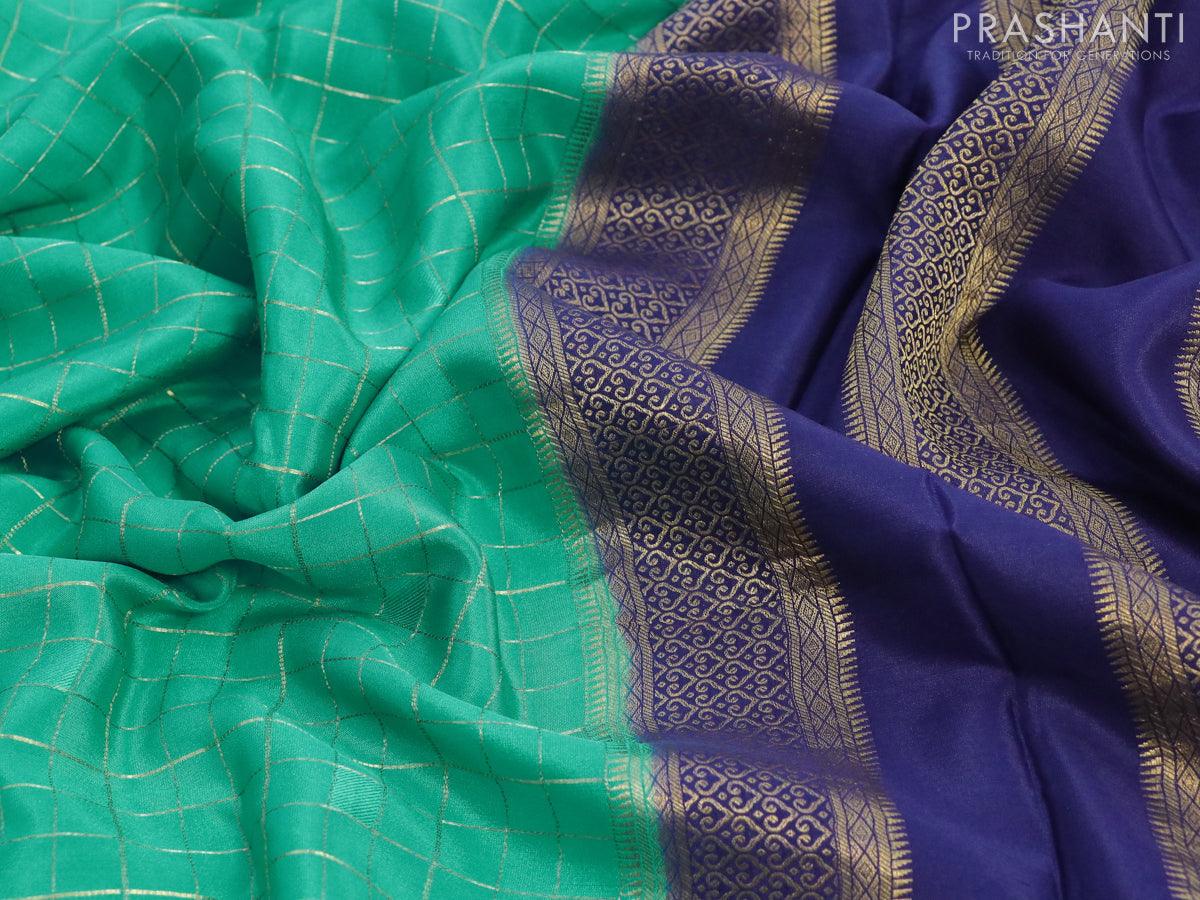 Pure mysore silk saree cs blue and blue with allover zari checks and z –  Prashanti Sarees