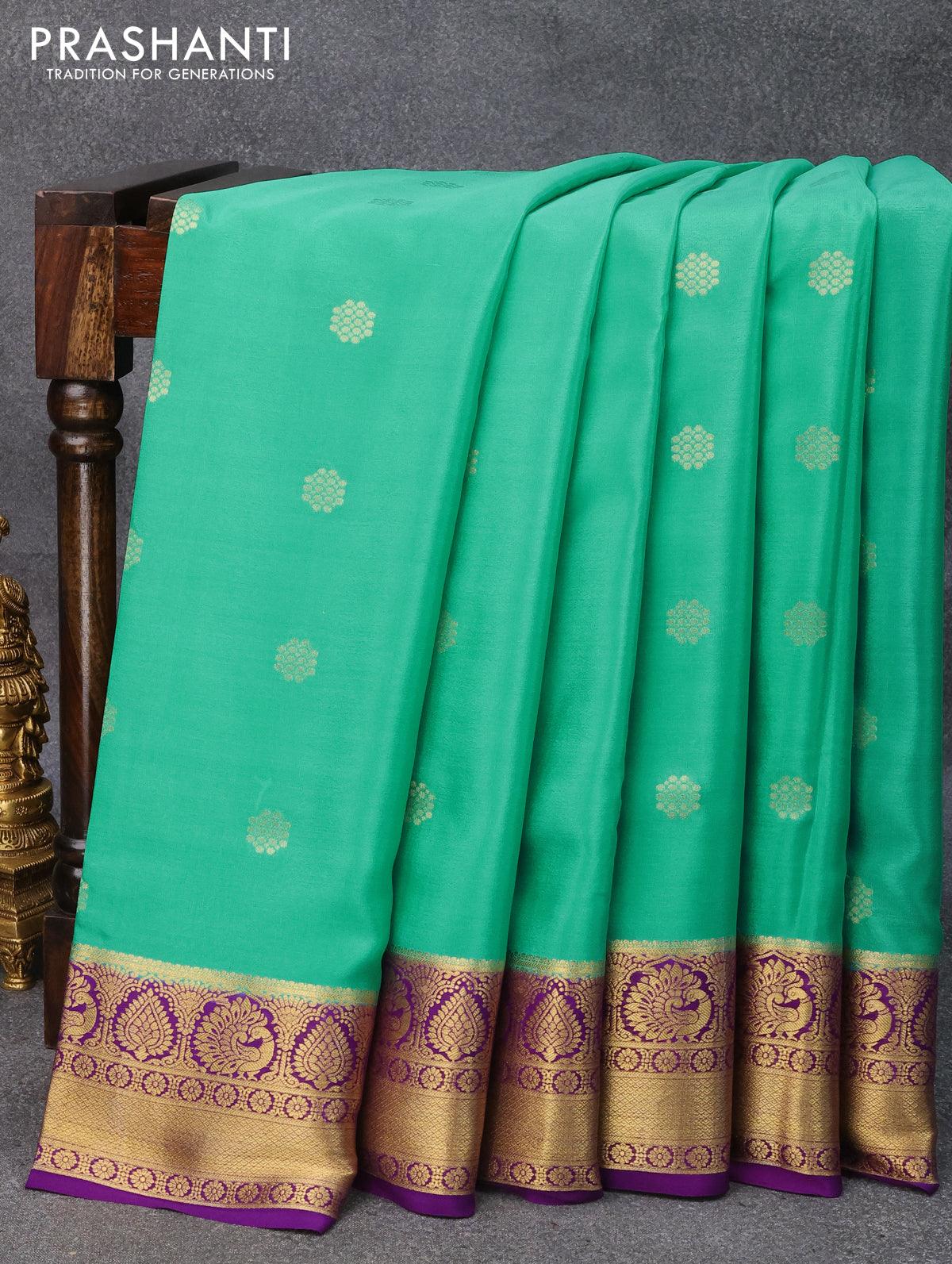 Pure mysore silk saree maroon and green with allover floral zari woven –  Cherrypick