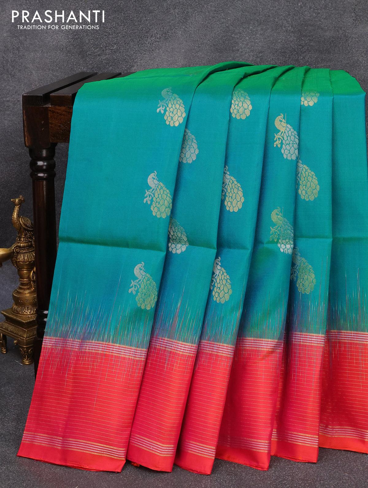 Conflate Rama Soft Silk Saree with Cynosure Blouse Piece - C