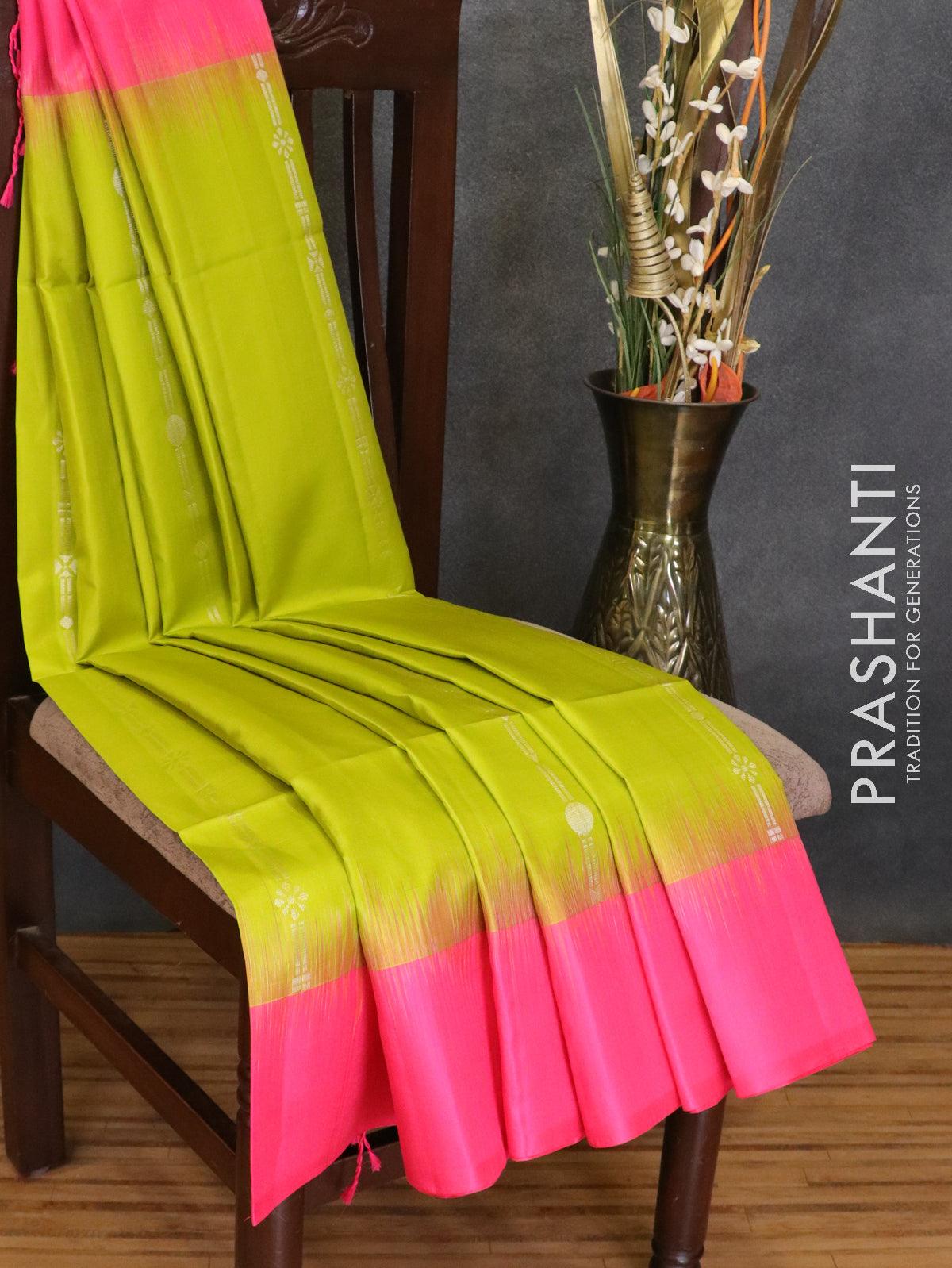 Silk Sarees Online Party Wear Silver Zari Border Soft Silk Saree