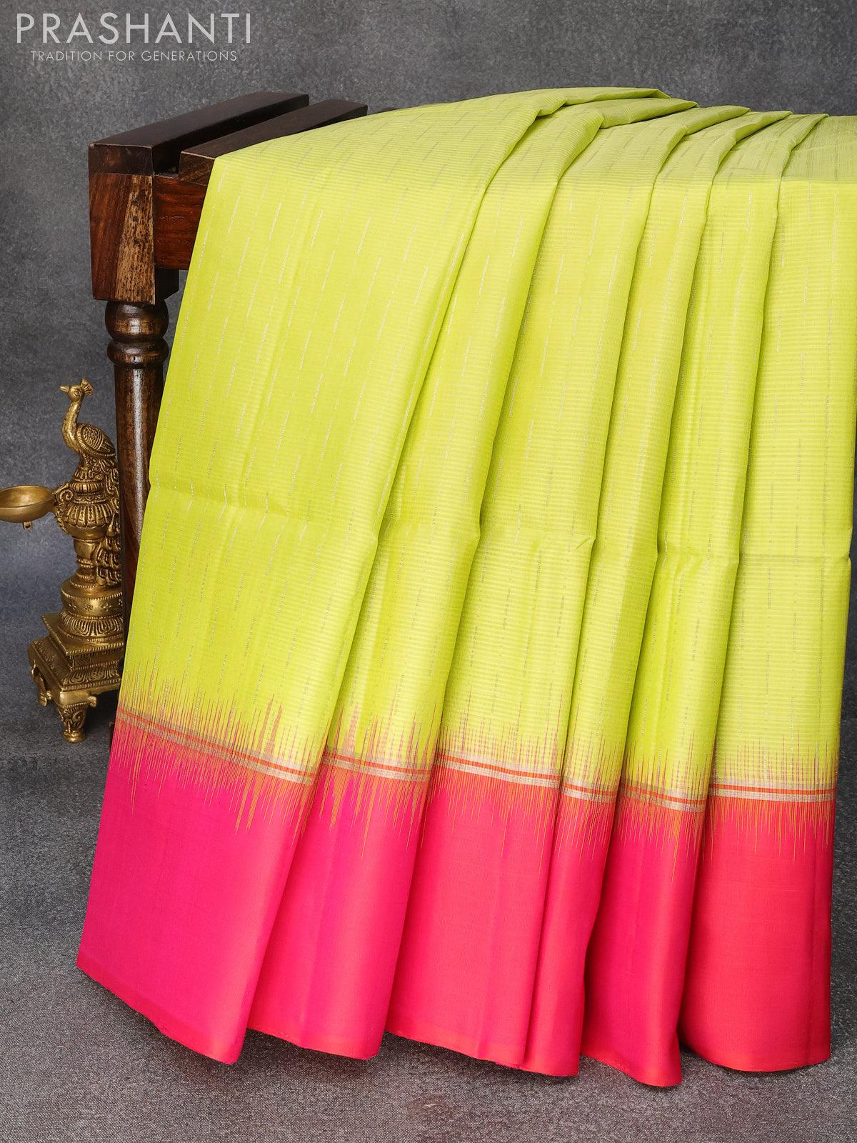 pure soft silk saree green and Orange colour , festive wear