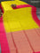 Pure soft silk saree lime yellow and pink with zari woven buttas and zari woven simple border