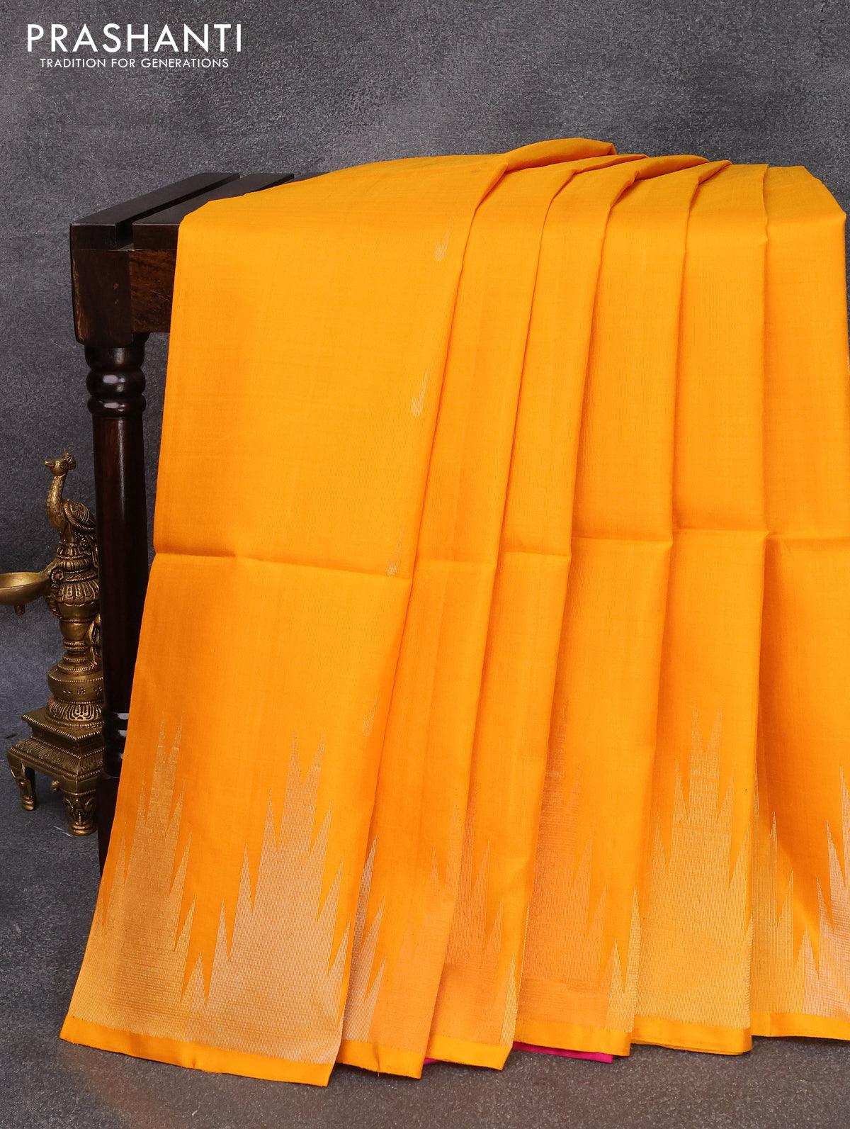 Peacock Motifs Woven Yellow Kanchipuram Pattu Saree – SHANGRILA DESIGNER