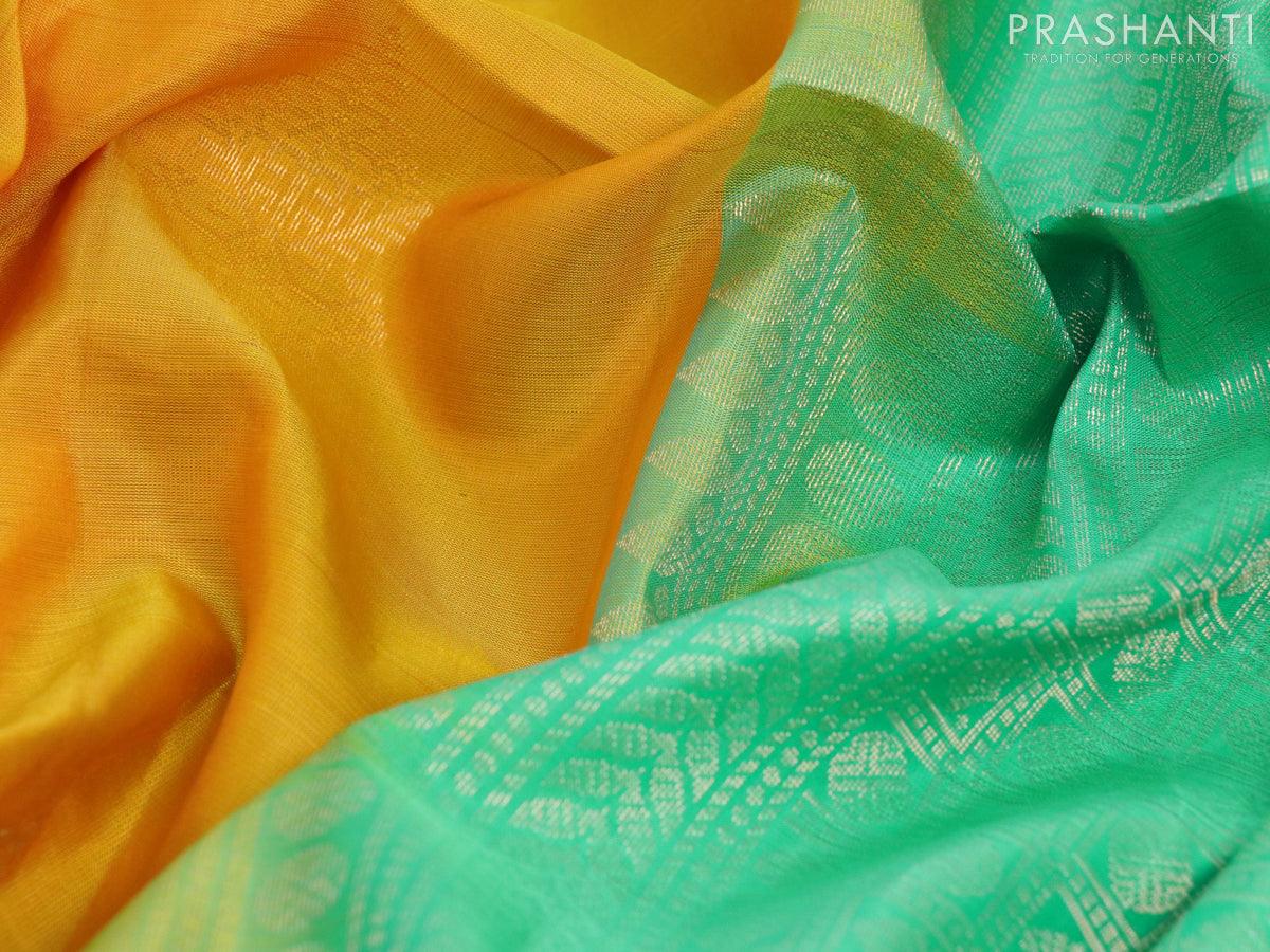 Vishal Prints Yellow And Green Silk Saree With Embroidery Work And Jar