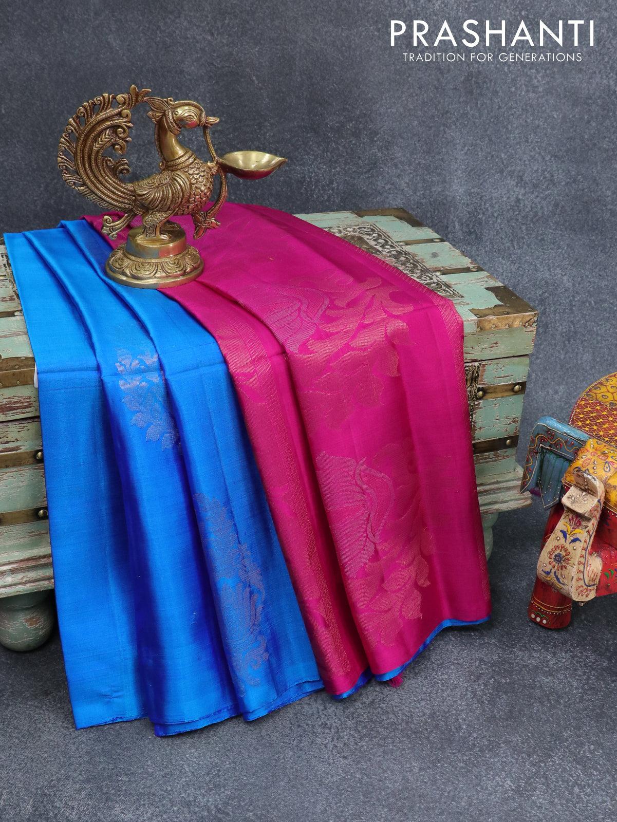 Blue Soft Silk Jacquard Work Golden Border Saree With Blouse ( sn7 ) -  ePika India