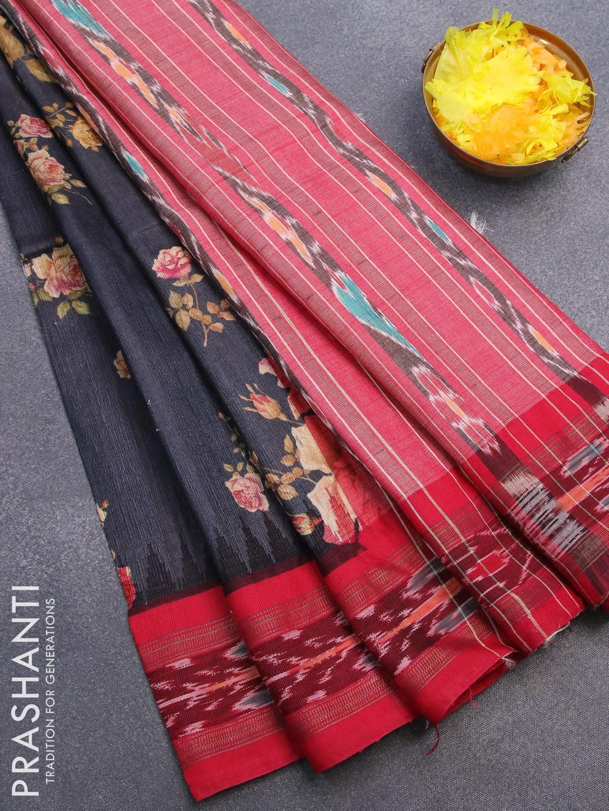 Elephant Zari Border Bhagyanagar Cotton Saree 01 - Shagun Silks & Sarees