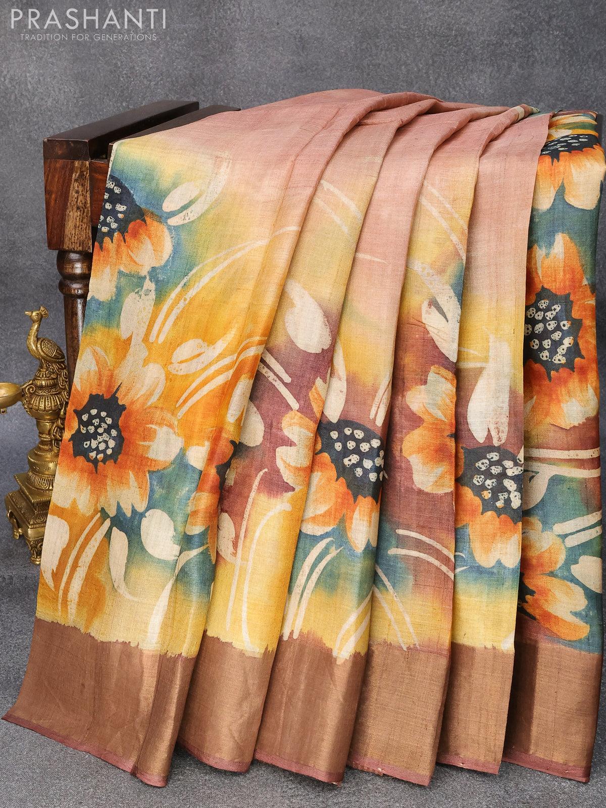 Light Burnt Sand Color Pure Zari Border Tussar Saree with Hand Paint | Sand  color, Hand painted sarees, Pure products