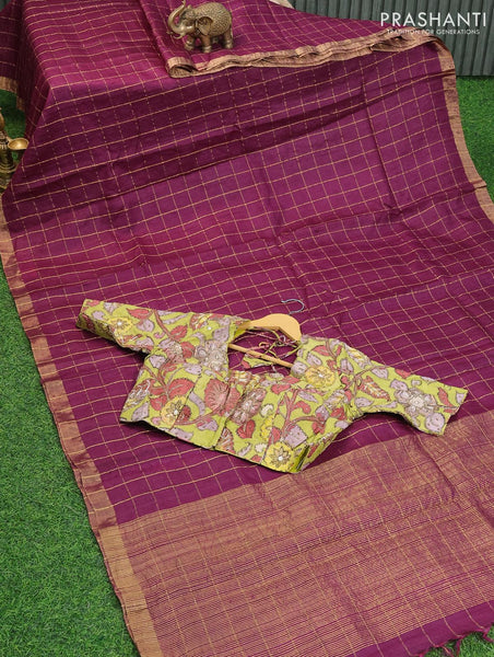 Printed silk saree maroon and sandal with allover kalamkari prints and – Prashanti  Sarees