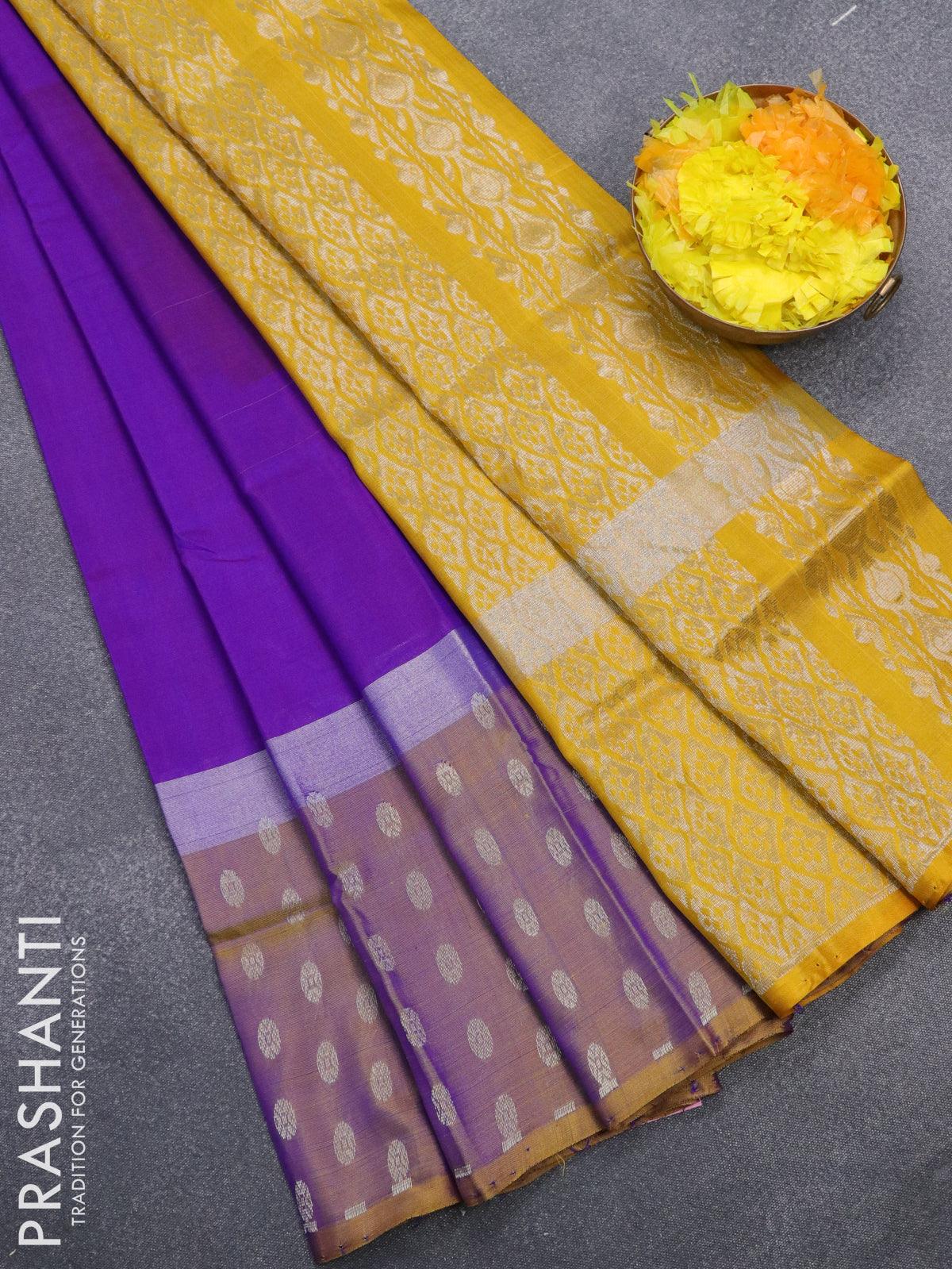 Sunflower Yellow & Eminence Violet 2gm Zari Bridal Elegance Kanchipura –  Capell Haute Couture