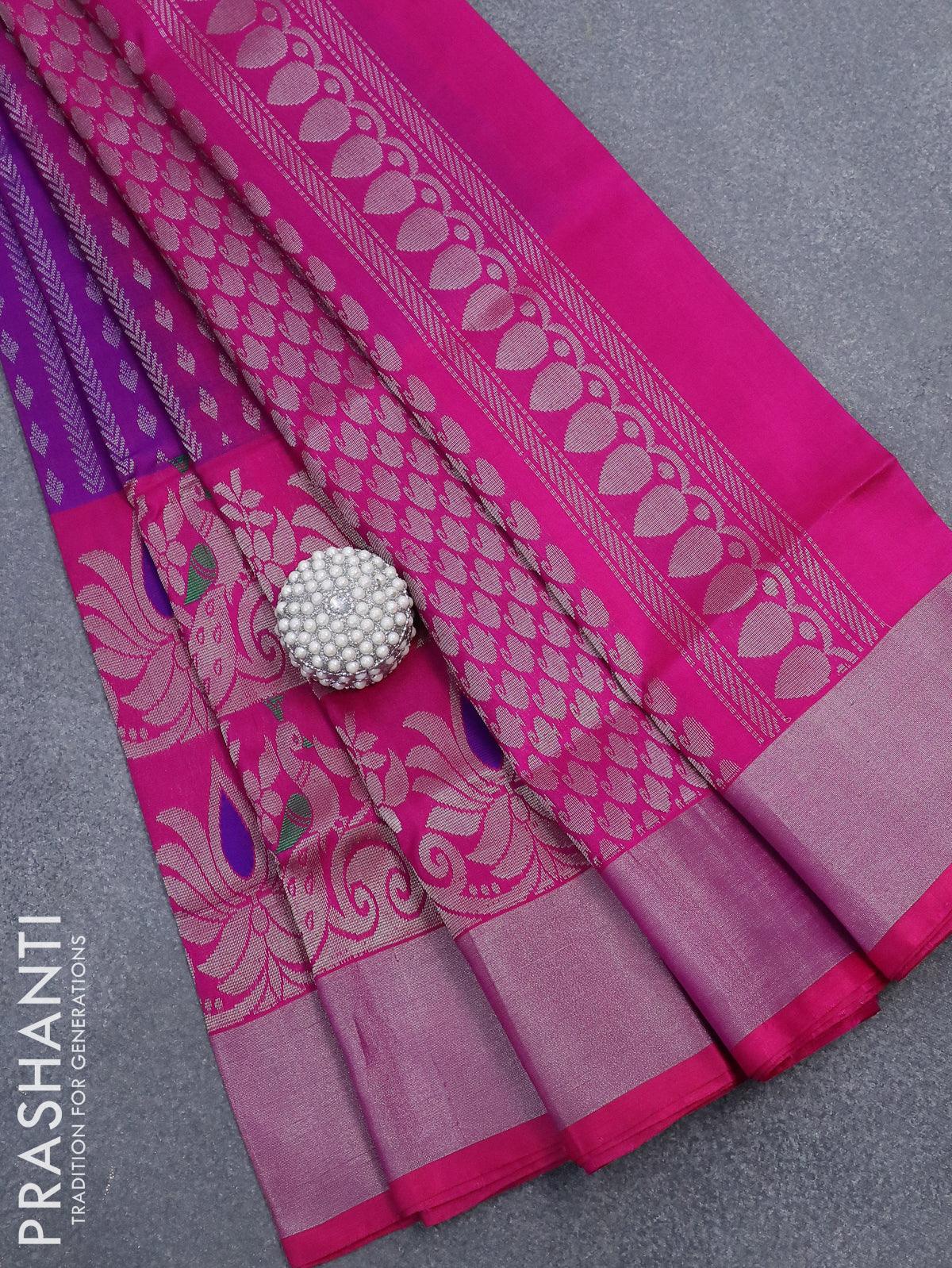 Bollineni Silks - Silver Tissue saree with Pink border by... | Facebook