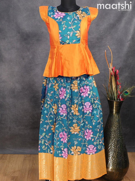 Buy Little Bansi Kids Orange & Blue Kurta Lehenga Set for Girls Clothing  Online @ Tata CLiQ