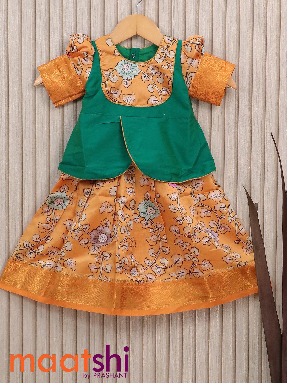 Buy Orange Banarasi Silk Lichi Wedding Wear Digital Printed Readymade Kids  Lehenga Choli Online From Wholesale Salwar.