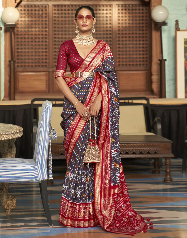 Geometric Zari Woven Dark Blue Patola Saree – SHANGRILA DESIGNER