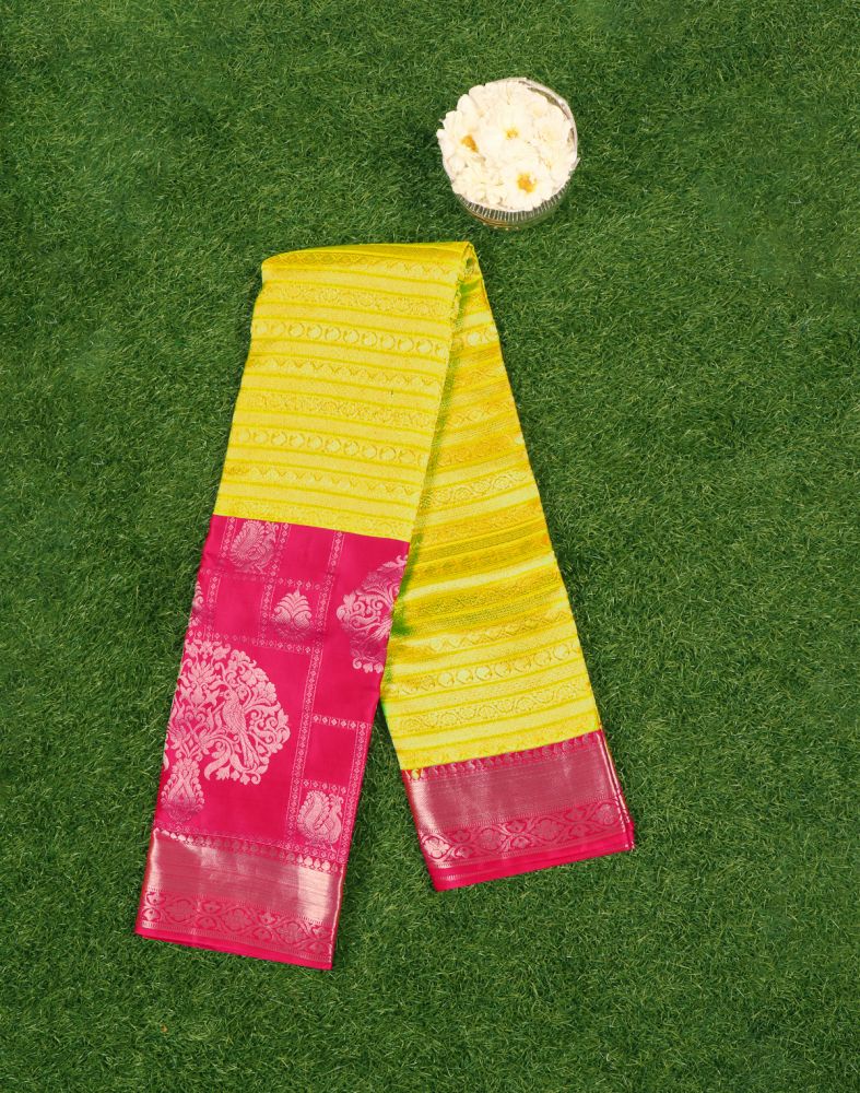 Yellow Coloured Striped Pure Kanchi Pattu Saree