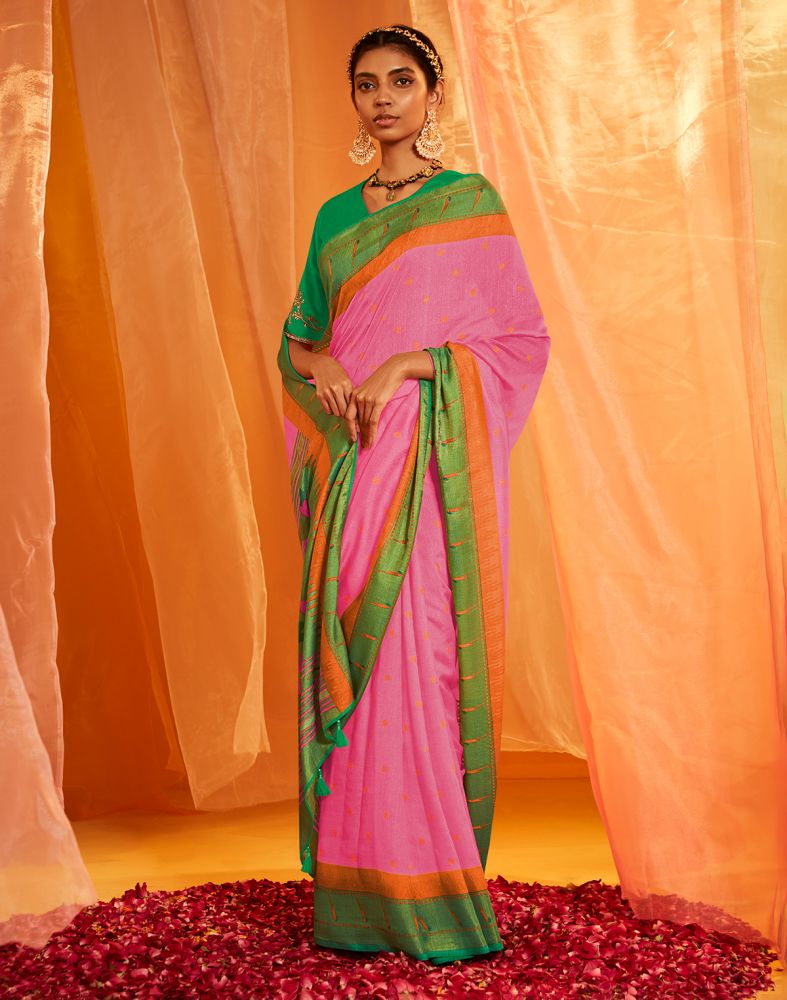 Women's Pink Chiffon Sarees Collection at Soch India