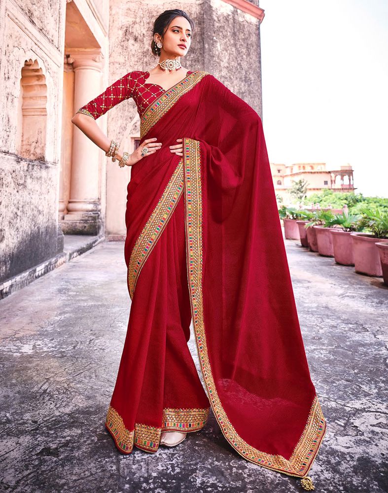 Buy VANYA Zari Embroidered Maroon Silk Saree With Maroon Embroidered Blouse  Designer Saree (V2414, Maroon) at Amazon.in