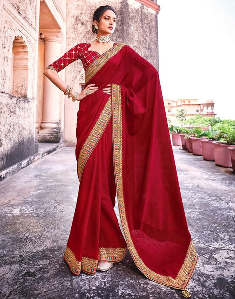 Maroon Color Smooth Imported Silk Party Wear Fancy Saree Blouse -1504130665  | Heenastyle