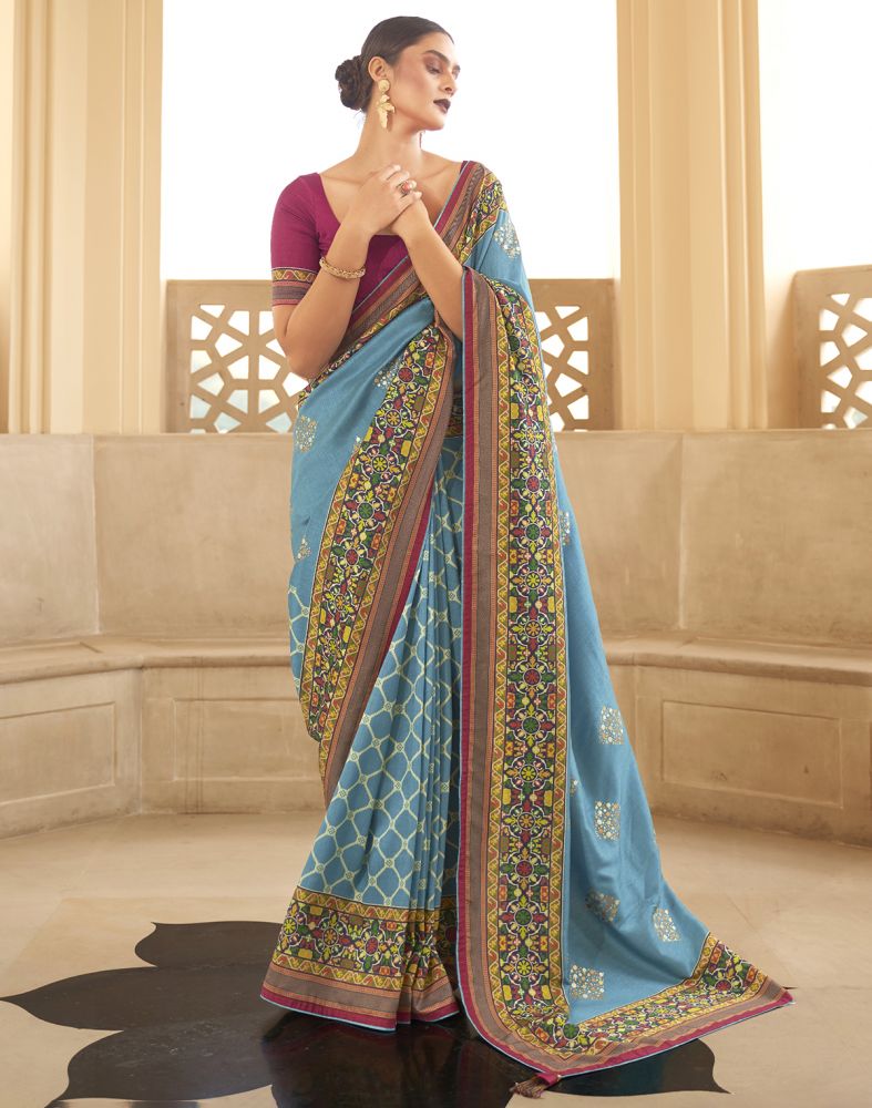 Buy Traditional Wear Sky Blue Weaving Silk Saree Online From Surat  Wholesale Shop.