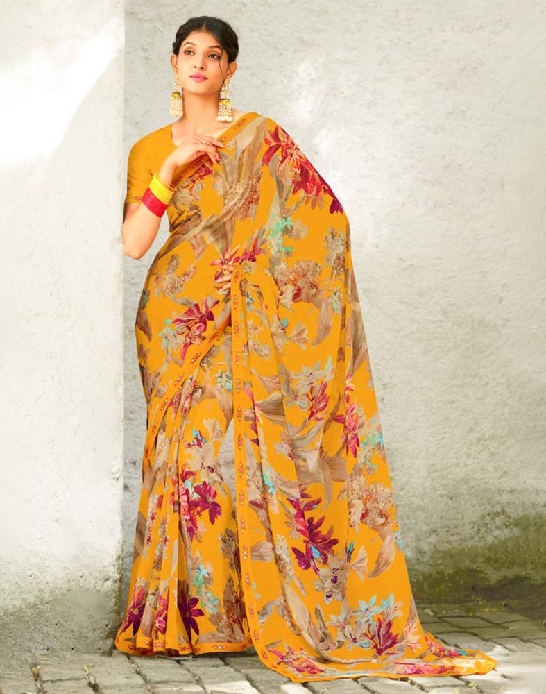 Pink Chiffon Floral Print Saree | Floral print sarees, Printed sarees, Floral  chiffon