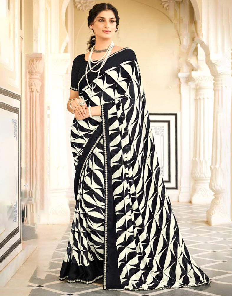 Designer Fashions Casual Wear Digital Print Dusty Black Saree in Chiffon |SARV157385