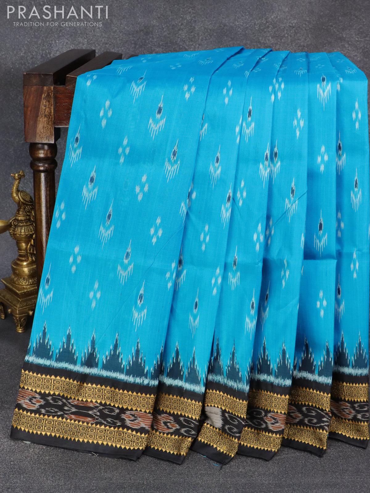 Sambalpuri ikat silk saree cs blue and black with thread woven buttas –  Prashanti Sarees