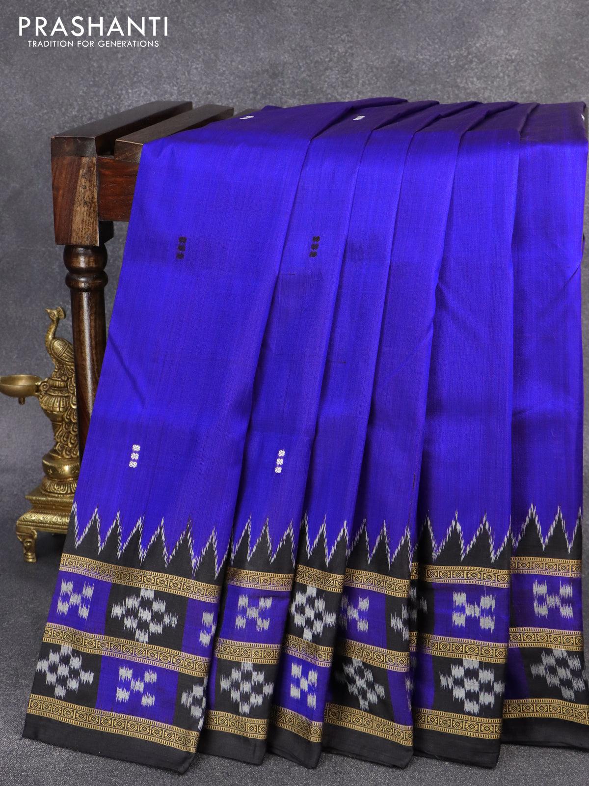 Golden and Black Patli Tussar Ghicha Silk Sambalpuri Ikat Saree with r -  Crafts Collection