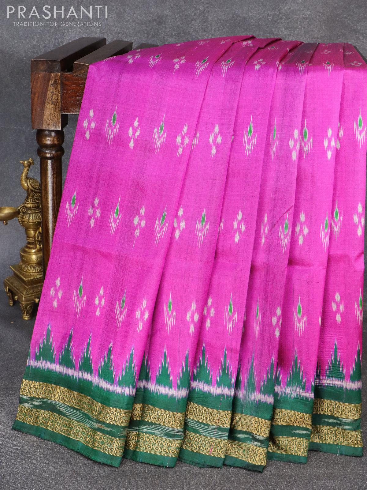 Sambalpuri ikat silk saree blue and black with allover ikat butta weav –  Prashanti Sarees