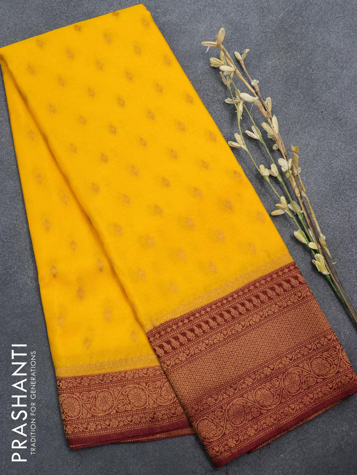 Buy Mustard Yellow Zari Woven Banarasi Crepe Saree Online | Samyakk