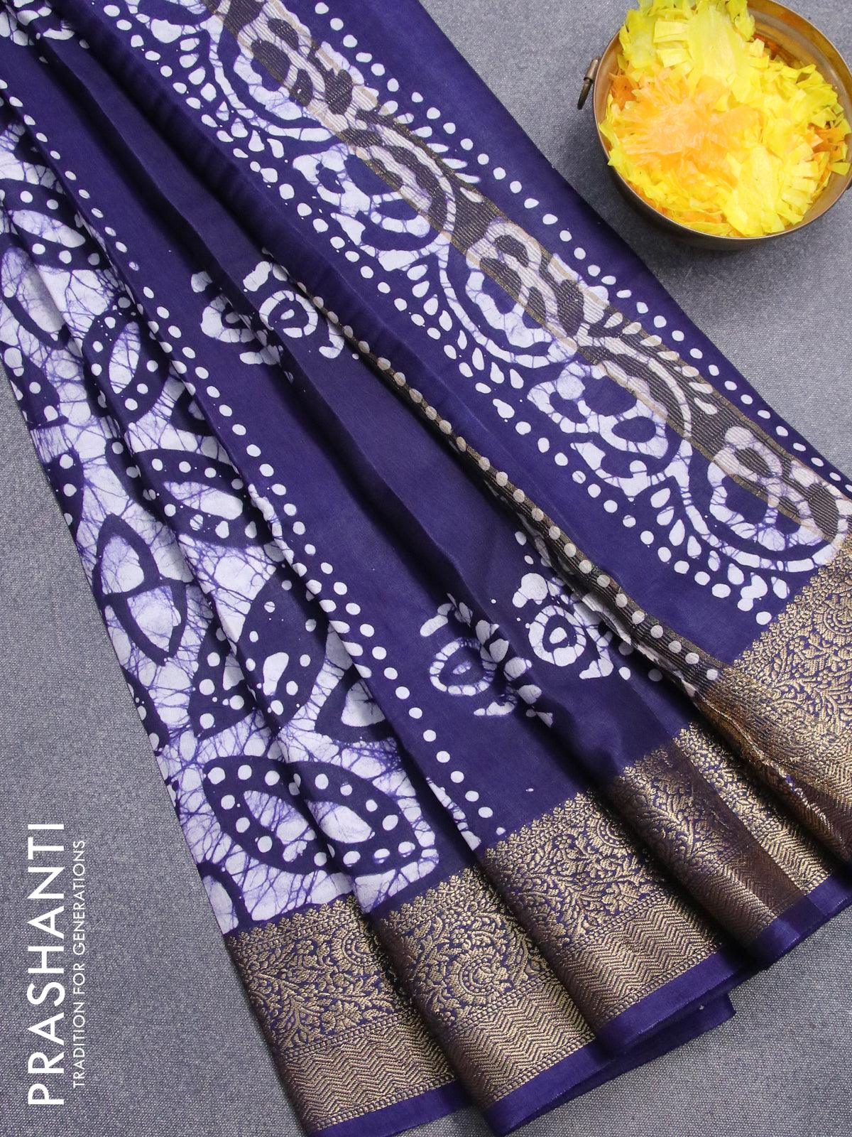 Semi dola saree blue and off white with allover batik prints and kanji –  Cherrypick