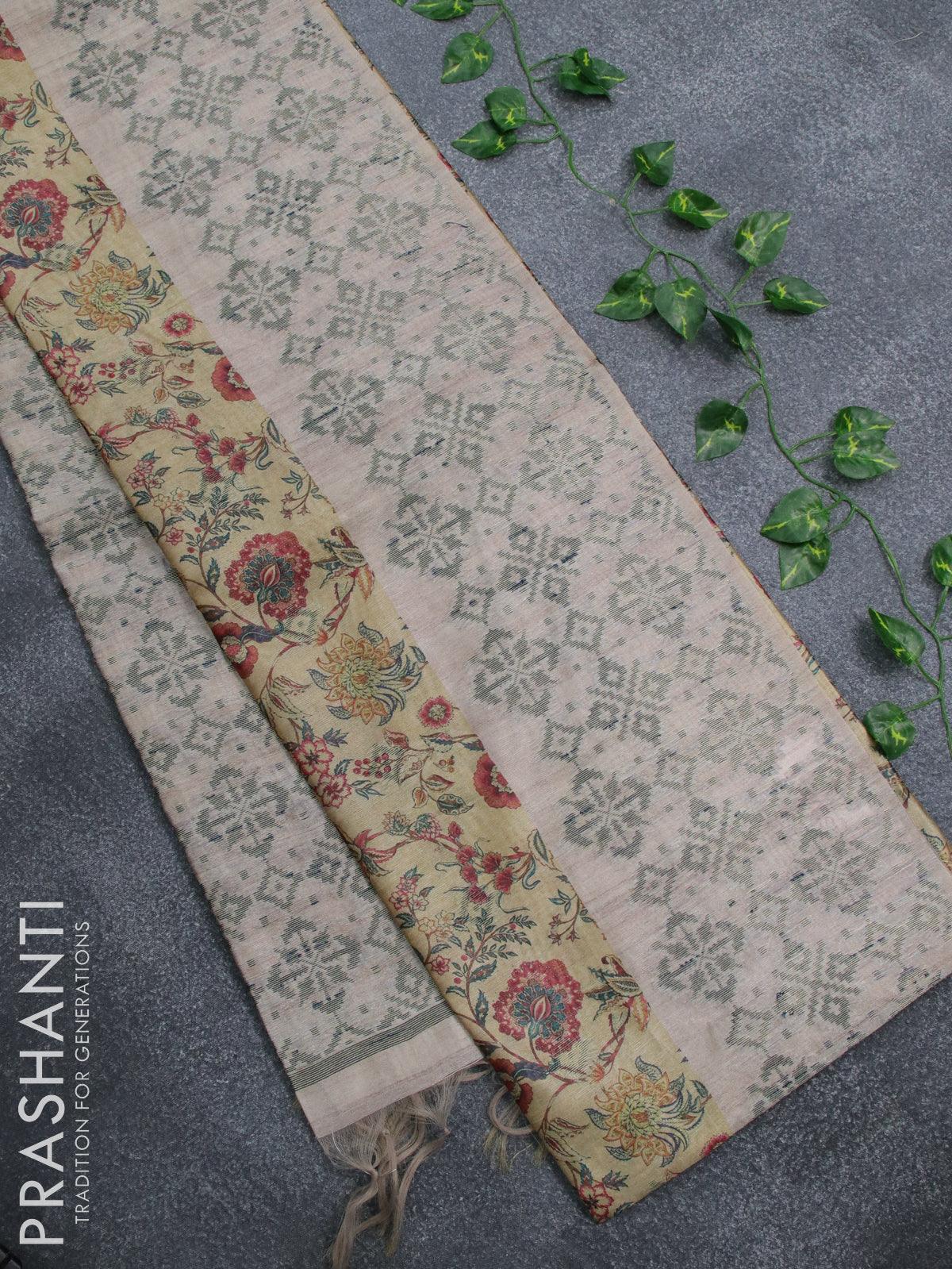 Semi Stiff Jute Silk Floral Digital Print Light Raama Green Saree