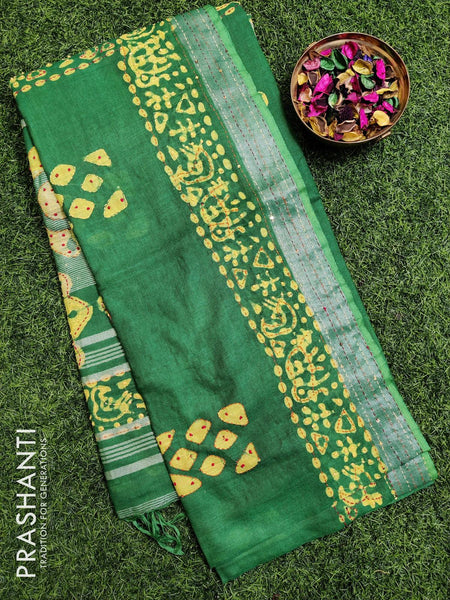 Semi linen saree pink and green with allover prints and simple border -  IVO1525 at 149000 by Prashanti – Prashanti Sarees