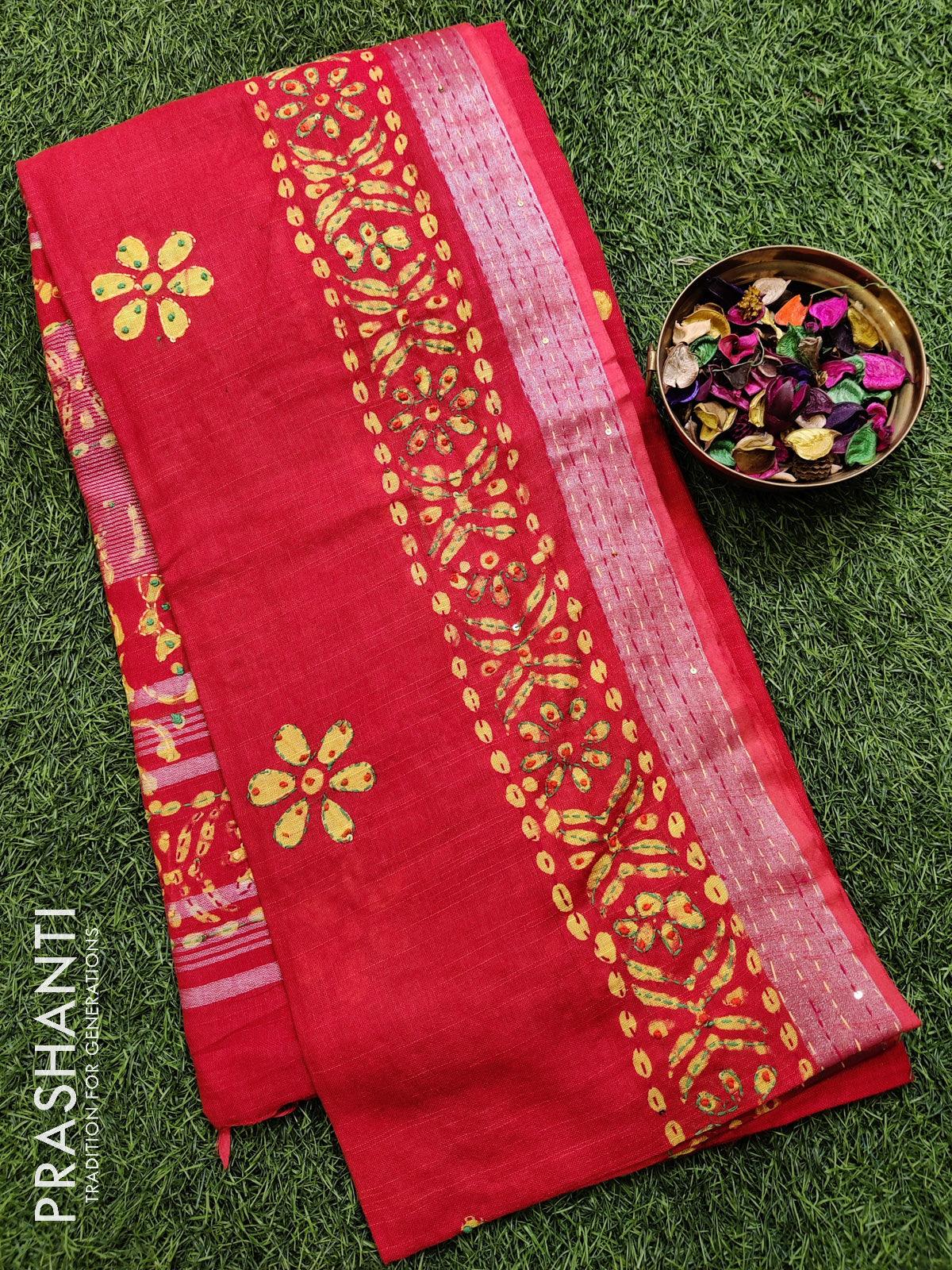 Orange Pure Linen Saree | Shop Now Pure Linen Saree Online | Jhakhas