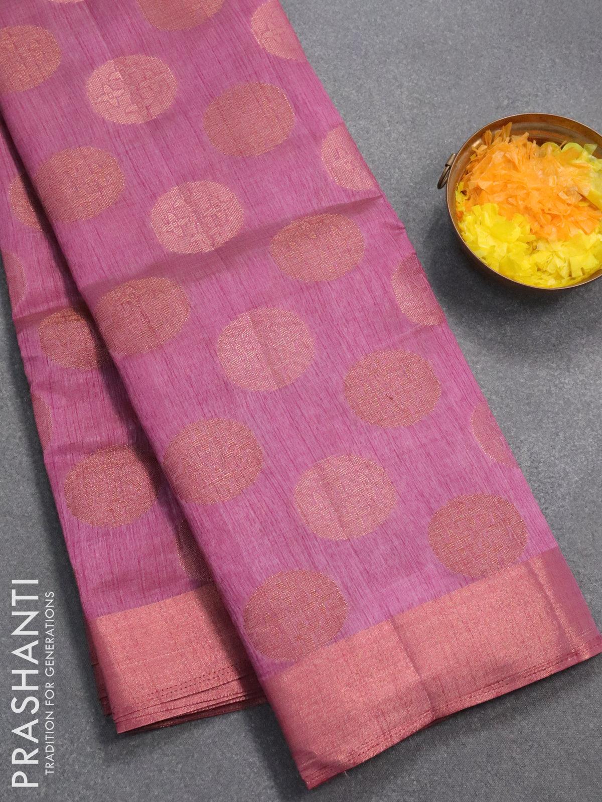 Mauve & Gold-Toned Woven Design Zari Tissue Kanjeevaram Saree– Inddus.in