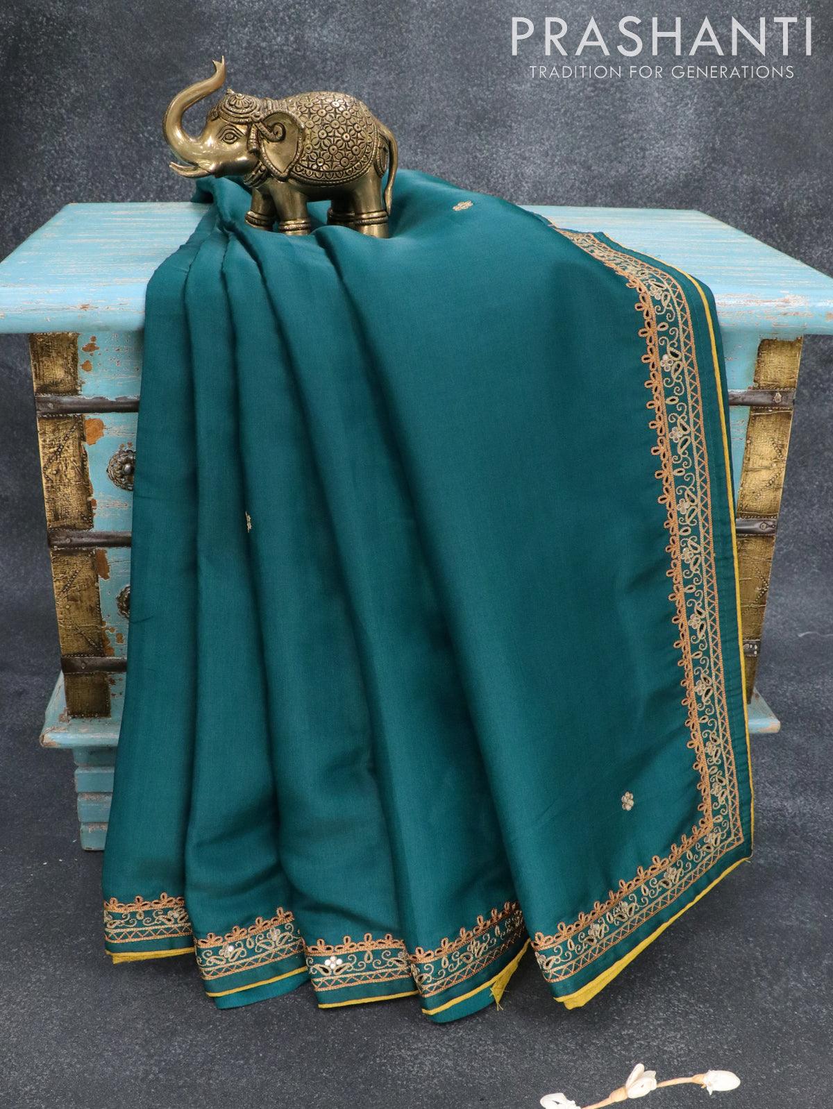 Rama Green Banarasi Handloom Satin Silk Saree - Aura Benaras