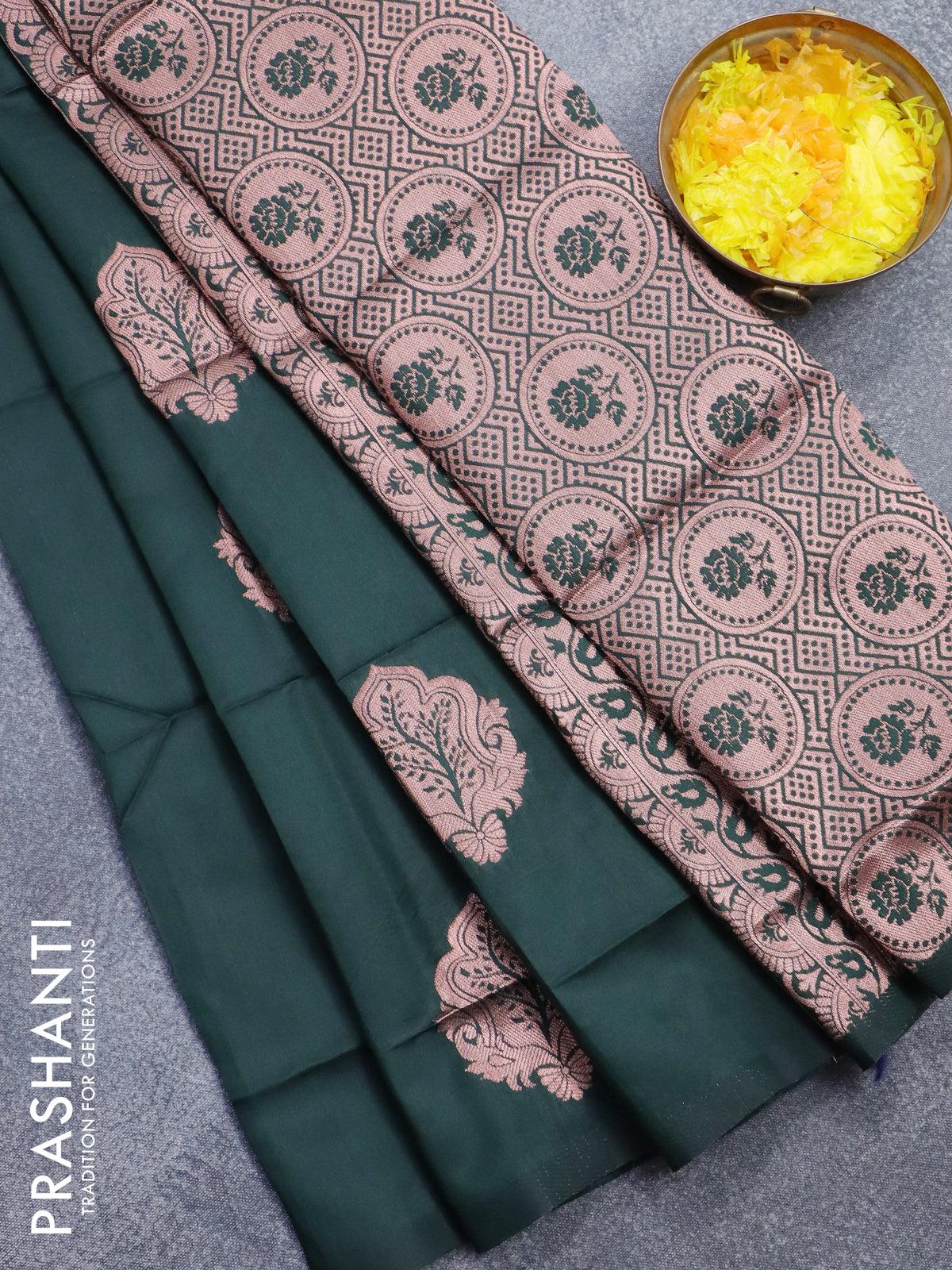 Semi Soft Silk Dark Brown Borderless Saree With Floral Buttas Over The –  Kumaran Silks