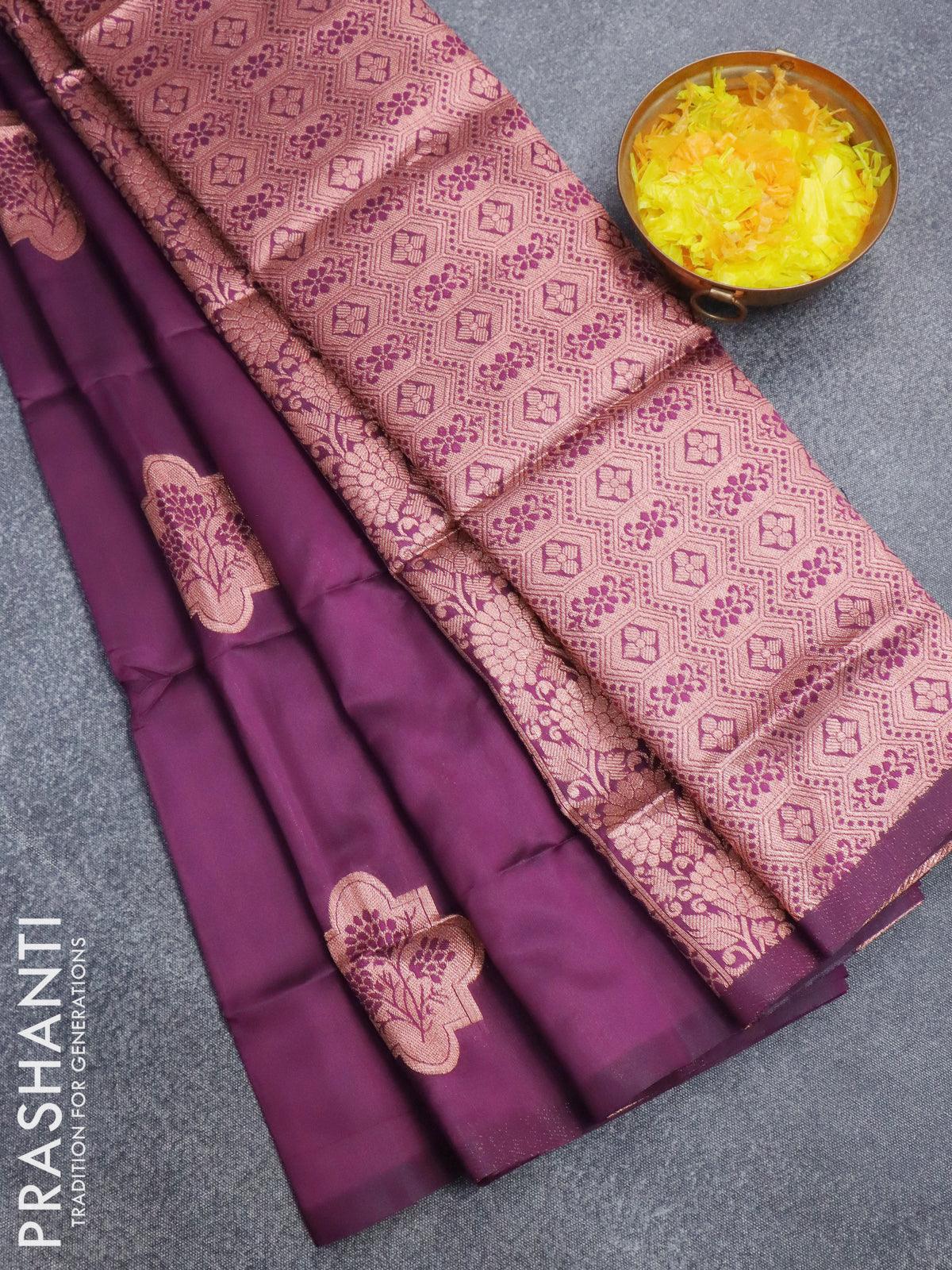 Semi Soft Silk Magenta Pink Saree With Mango Design On The Body And Si –  Kumaran Silks