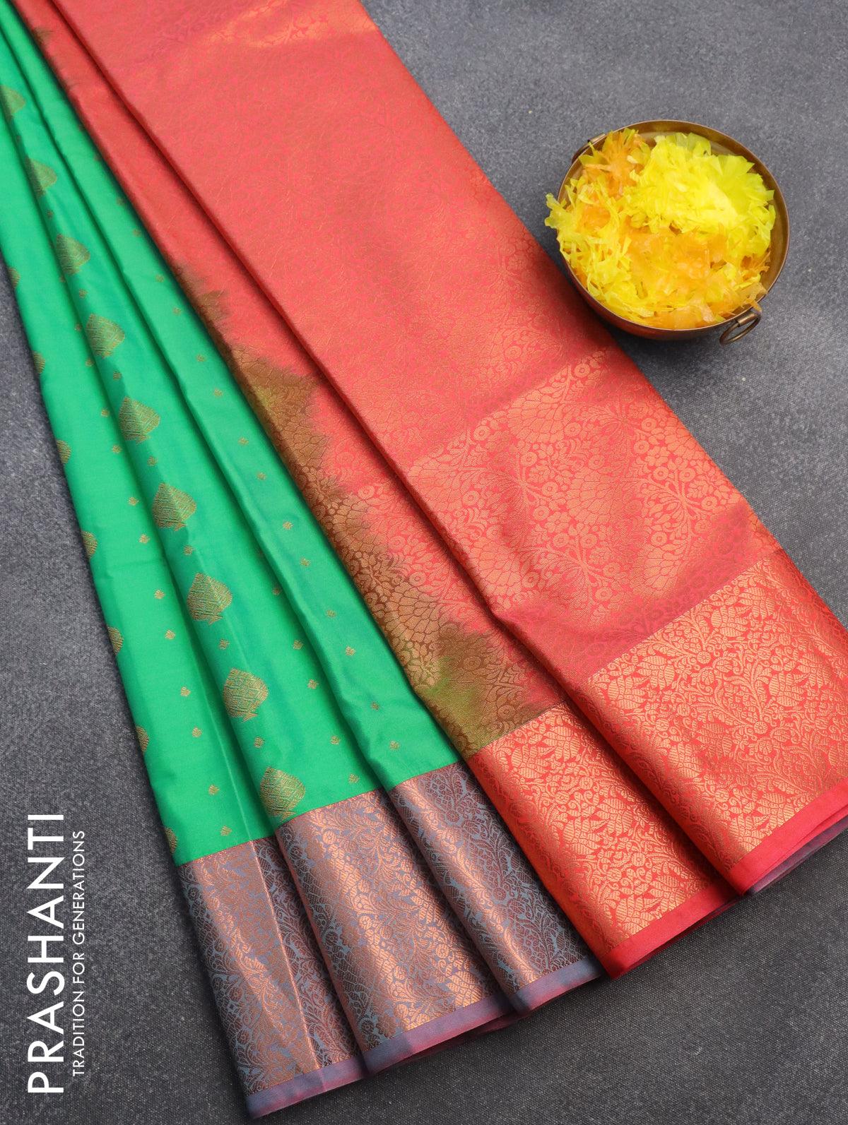 Olive green Kanchipuram semi Soft silk saree – Vastrabharana