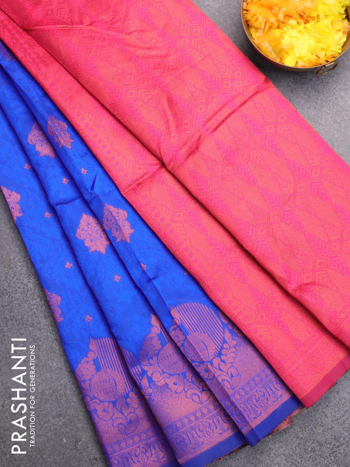 Royal blue soft silk saree with long border