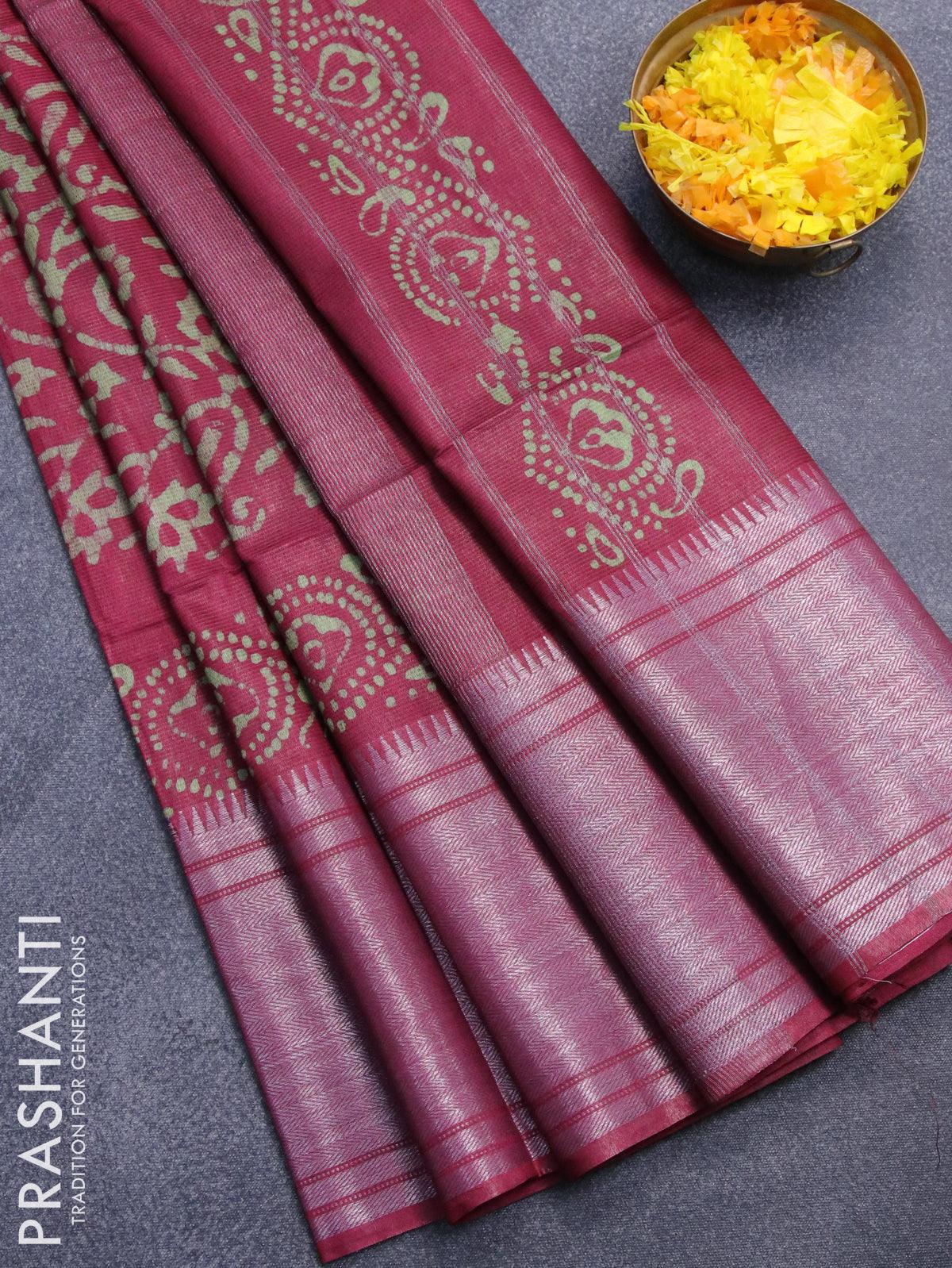 Fancy Silk Gap Border Cream And Maroon Saree