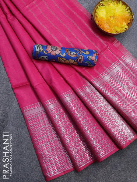 Buy Yellow plain Cotton Saree With red kalamkari border with kalamkari  blouse piece at Amazon.in